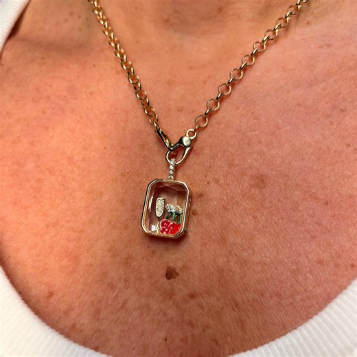 Glass Locket Necklace With Mini Floating Charms | Personalized Keepsake Jewelry for Memories - Etsy