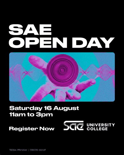 🎬 SAE Open Day is coming - Saturday 16 August! Discover your future in creative media at SAE locations around the country. This is your chance to experience everything SAE has to offer! What's happening on the day: 🎥 Interactive workshops in Film, Games, Animation, Design, Music, and Audio 🏫 Campus tours to see our industry-standard facilities in action 👥 Meet current students, alumni, and our industry-experienced faculty 🎓 Learn about fast-tracked degrees, scholarships, and career pathways