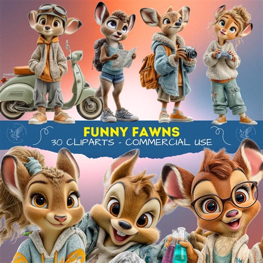 30 Cute Funny Fawn Clipart Set, Baby Deer Illustrations, Cartoon Forest Animals, Printable PNG, Digital Download for Scrapbooking - Etsy