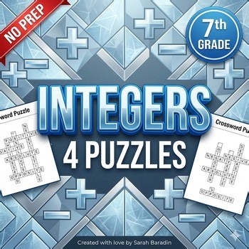 7th Grade Math Integers & Rational Numbers Crossword Puzzle With Word Banks