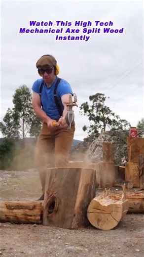 Watch This High Tech Mechanical Axe Split Wood Instantly