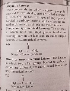 Aliphatic ketones:The compounds in which carbonyl group is att... | Filo