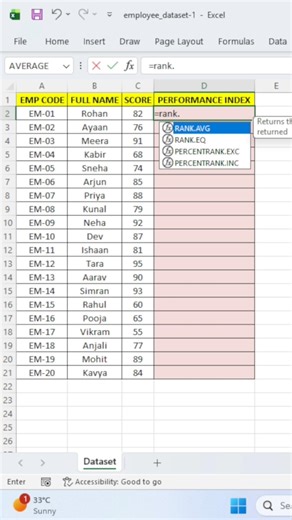 Rank.Avg formula in ms excel 👆#short #yt_shorts #excel