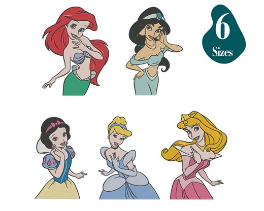 Princess Embroidery Design Bundle: Disneyland Vintage Coquette Style (6 Sizes) - Digital Download - Etsy