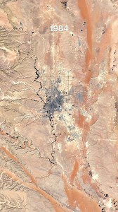 Riyadh is the capital and largest city in Saudi Arabia. During the 1980’s the city began to experience rapid population growth and now has seven million inhabitants. In the 1960s, Riyadh was home to only 150,000 people. Like most of the country, Riyadh has a hot desert climate with an average high temperature in July of 43.5 °C (110.3 °F) Created by @dailyoverview Source imagery: Google Timelapse | Daily Overview