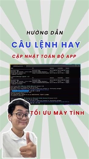 21K views · 266 reactions | Câu lệnh hay giúp tối ưu PC, laptop phần 3. Cập nhật app bị lỗi thời. #pc #pcgaming #tech #techbylan #pctrick #pctips | Tech by Lân | Facebook