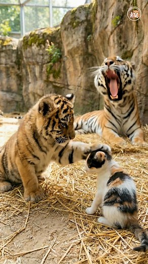 490K views · 10K reactions | A magical encounter in the animal kingdom. ✨ Watch the gentle interaction between a majestic Tiger family and a kitten. Size doesn't matter when it comes to friendship. #tiger #kitten #calico #bigcat #funnyanimals | Healing Animal Stories | Facebook