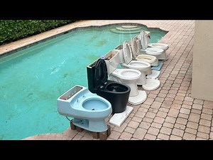 Crazy pool experiment!, flushing 7 toilets in a row by the pool!