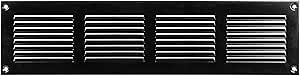 Vent Systems 16" x 4" Inch (Overall) Scratch Resistant Black Metal Vent Cover - Louvered Duct Grille with Built-in Mesh Screen - Wall or Ceiling HVAC Ventilation Register for Indoor & Outdoor Use