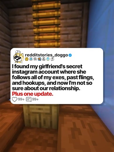 I found my girlfriend's secret instagram account where she follows all of my exes, past flings, and hookups, and now I'm not so sure about our relationship. Plus one update. Posted by: u/wtfinstagram #reddit #redditstories #storytime #redditdoggo #minecraftparkour #redditreadings
