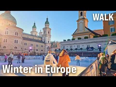 WINTER Walking Tour 🎄✨❄️ CHRISTMAS WALK in Hallstatt, London, Salzburg & Munich [4K/60fps]