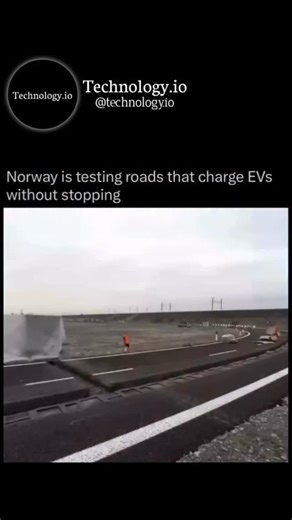 Technology.io on Instagram: "This road can wirelessly power an electric vehicle while it moves, creating a driving experience where stopping to charge becomes unnecessary Norway is testing dynamic charging coils hidden under the road that transfer energy directly to a receiver beneath the car. This system keeps the battery topped up while driving and could allow smaller, more efficient batteries in the future. If these pilot projects succeed in harsh Nordic conditions, this technology may transf