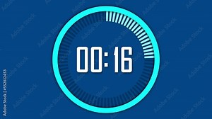 Countdown timer counting down from 20 to zero isolated on transparent background with alpha channel.