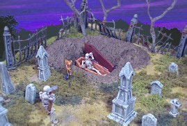 Tiny wooden houses protect spirits in cemetery