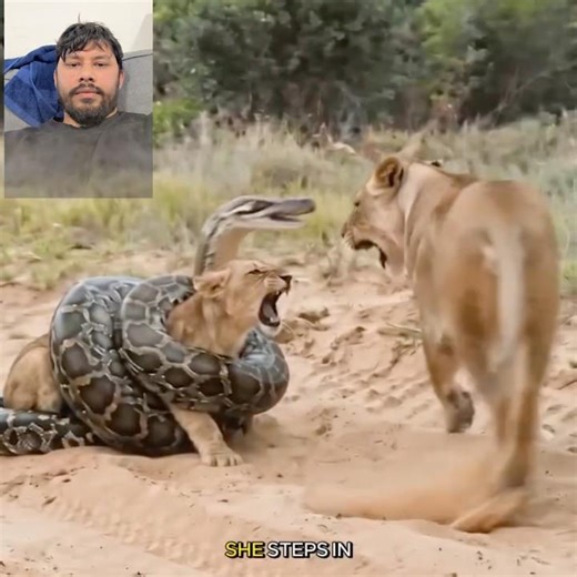 Lioness vs python:can she save her baby? #shortvideo #shorts #animlals #lion #python