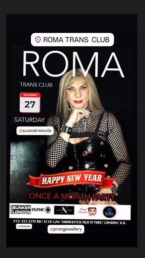 Roma Trans Club. on Instagram: "ROMA TRANS CLUB - LONDON ✨ 🔥 The city’s hottest monthly trans party 🔥 SATURDAY 27th December 2025 📍 BUNKER CLUB 215–221 City Rd, EC1V 1JN 🕺 10.30PM TO 4.30AM 💻 www.romatransclub.com Entry Fee Guys £30 Ladies £10 Last entrance 3.30am 💋 Expect: ✨ Gorgeous crowd 🍸 Affordable drinks 🧥 Cloakroom 💖 Safe, inclusive vibes 👑 Hostess & security 💃 Changing room 🔞 Play areas (you know the vibe) Everyone’s welcome. Trans-owned. Trans-loved. Come serve looks, live y