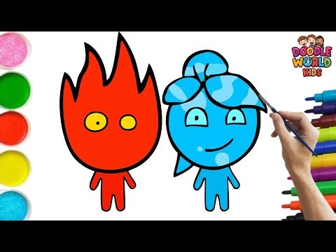 How to Draw Cute Fireboy & Watergirl with The Muffin Man| Easy Drawing, Painting & Coloring for Kids