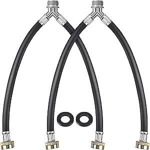 Dreyoo Rubber Washing Machine Y Hose, 3/4 Inch Brass Fittings, 1 ft (12 Inch) Length Hot and Cold Water Supply Y Mixer Hose Connector for Washing Machines Outdoor Garden Faucets(Black,2 Pcs)