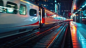 Download A train is moving down the tracks at night for free