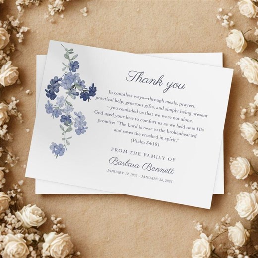 Personalized Memorial Thank You Cards, Watercolor Floral Design - Etsy