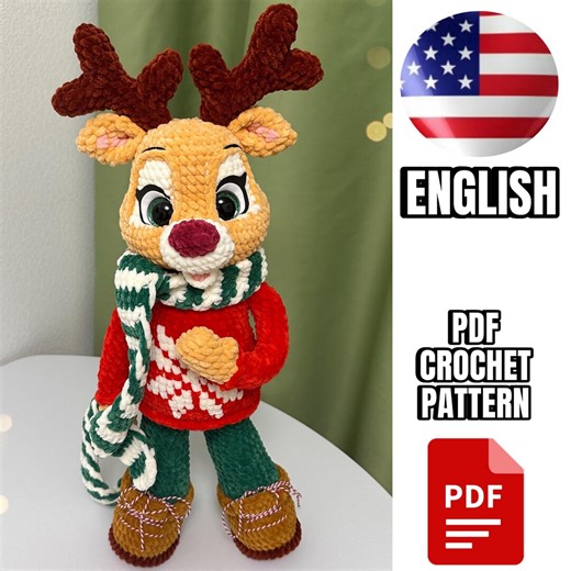 Crochet Deer Pattern PDF / Amigurumi New Year's Deer Design/ English Christmas Deer Scheme - Etsy