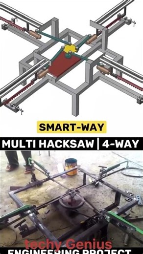 4-way hacksaw machine | #dcmotor #tech #scienceexperiment #youtubeshorts #diy