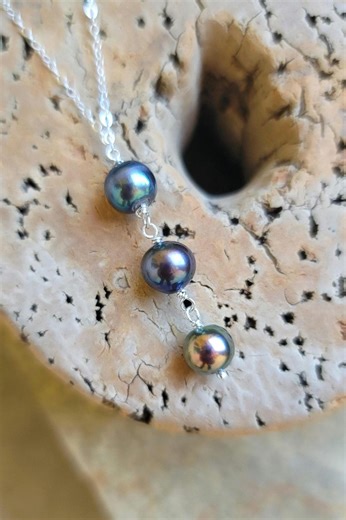 Peacock Pearl Pendant Necklace: Sterling Silver or Gold Filled, Triple Dangle - Etsy