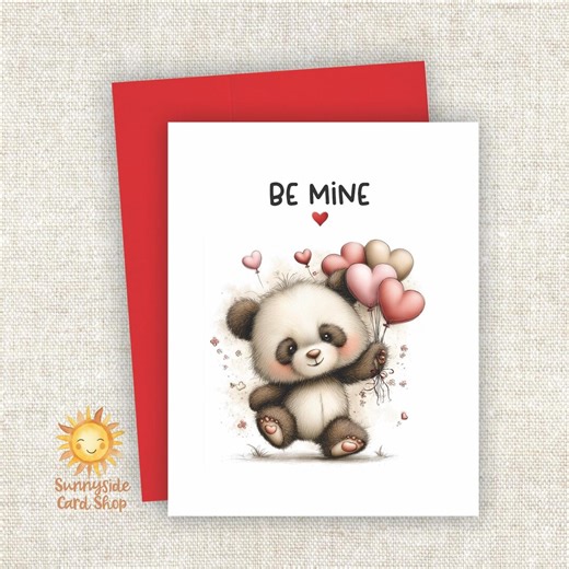 Be Mine Safari Panda Bear Valentine Card: Hearts, Love Kids, Grandchildren - Etsy