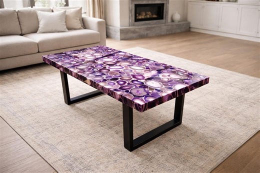 Agate Stone Dining Table, Large Purple Handmade Coffee Table for Luxury Interiors - Etsy