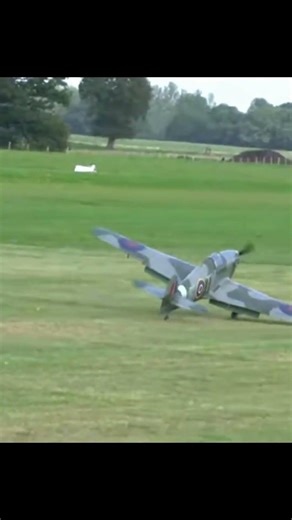 Giant RC Spitfire Lands with ONE Gear 😱Perfect Emergency Landing! #trending #viral #aviation #shorts