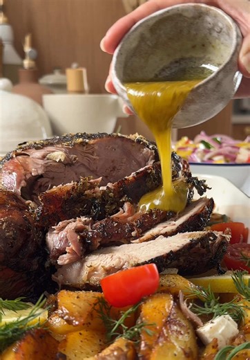 Ohhhh so you NO EAT MEAT - it’s ok!! I cook LAMB! There is nothing more Greek than this! Welcome Back to Episode 6 of MORE THINGS GREEK! A series where I share recipes from my Greek childhood. Today we’re making the most quintessential Greek recipe - introducing, Greek Roasted Lamb Leg with my Viral Lemon Potatoes! If you love delicious, easy, flavor-packed food, search ‘FoodByMaria Lamb Leg’ online to access the full recipe! Ingredients: For the lamb leg, 5.5-6.5 lb lamb leg, bone in 2 tbsp ext