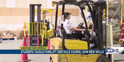 Students at Center for People undergo forklift obstacle course