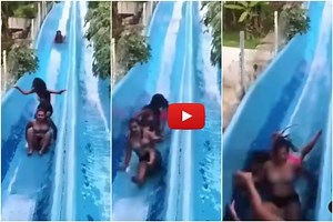 Viral Video: Girls Stuck on Water Slide Get Pushed By Girl Sliding Down in High Speed. Watch