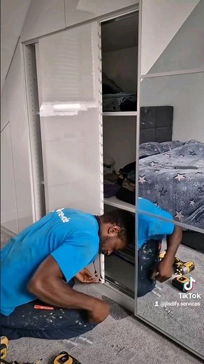 Sliding door customized on IKEA Pax frame with ROTHLEY door sliding track system #DIY #ikea #hack #i