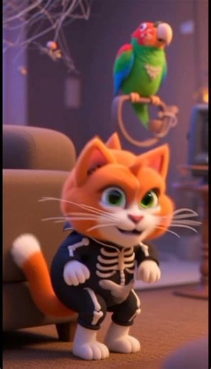 Orange Cat Becomes a Skeleton on Halloween 😂💀 | Funny Cat Animation