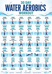 30 Day Water Aerobics Workout Challenge Printable | Aqua Fitness Exercise Chart | Pool Workout Plan | Full Body Water Workout Poster - Etsy