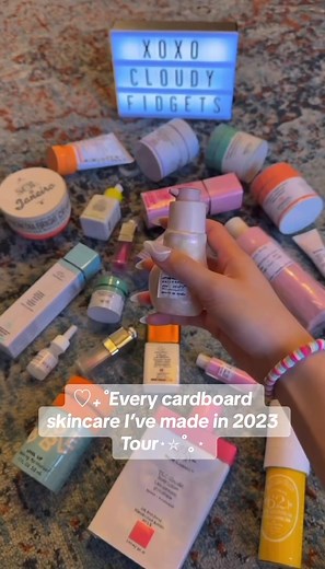 A TOUR of ALL of my DIY Cardboard Skincare!!✨ Tutorials are on YouTube: xoxocloudyfidgets!🦋💓 #diy #2023 #skincare #crafts #tour #cardboard #cardboardcrafts #2024 #drunkelephant #glowrecipe #sephora #recap #xoxocloudyfidgets #cardboardskincare