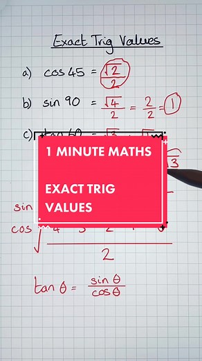 1 Minute Maths Exact Trig Values #maths #gcse #igcse #gcsemathsrevision #mathstok #revision #study #fyp #AQA #EDEXCEL #OCR #1minutemaths