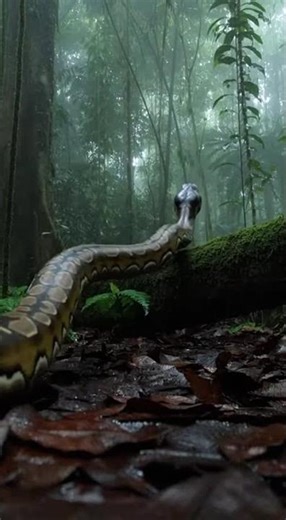 African Rock Python vs Blue Monkey on the a dense, humid Congo rainforest under deep shade
