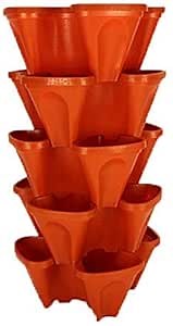 Amazon.com : LARGE 64 Quart Stackable Planter 5-Pack - Grow More In Less Space - Plant Pots and Stack - DIY Vertical Gardening System - For Growing Veggies, Herbs, Garden Greens, Starwberries (Terracotta) : Patio, Lawn & Garden