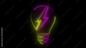 Electric neon double green and blue color bulb icon and black background. Glowing Bulb symbol icon animation. Energy idea, Glowing Neon light bulb icon with animation and Innovation concept.
