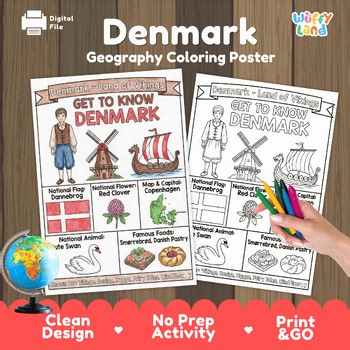Denmark Country Study | Geography Coloring Poster | Scandinavia & Vikings