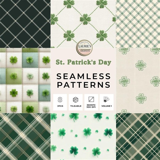St. Patrick’s Day Seamless Patterns: Shamrock Quilt & Plaid Digital Paper, Irish Backgrounds (instant Download) - Etsy