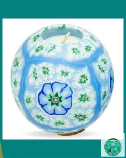 Azure Bloom Millefiori Candle: Handcrafted Wax Scented Ball, Made in USA