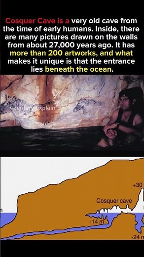 Cosquer Cave is a very old cave from the time of early humans Inside there are many pictures drawn.