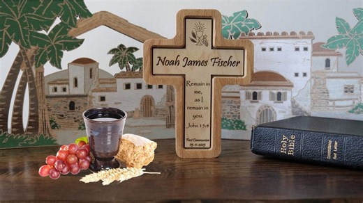 Personalized First Communion Cross | Engraved Wood With Name, Bible Verse, Date - Etsy