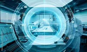 Scientists Conduct Research and Development in a Futuristic Laboratory