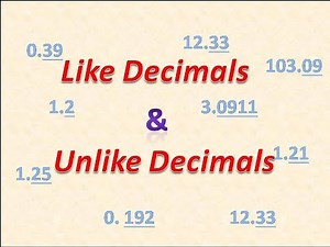 Decimals - Like decimals and Unlike decimals