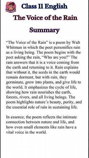 Class 11 English Poem – The Voice of the Rain | Full Summary Explained in Simple Words 🌧️