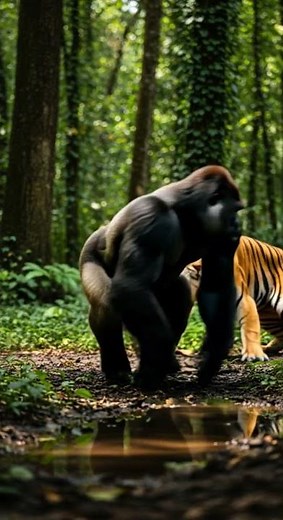 Primal Clash: Gorilla Flying Kicks vs. Tiger Epic Battle Unleashed #wildlife #animalbattle #nature